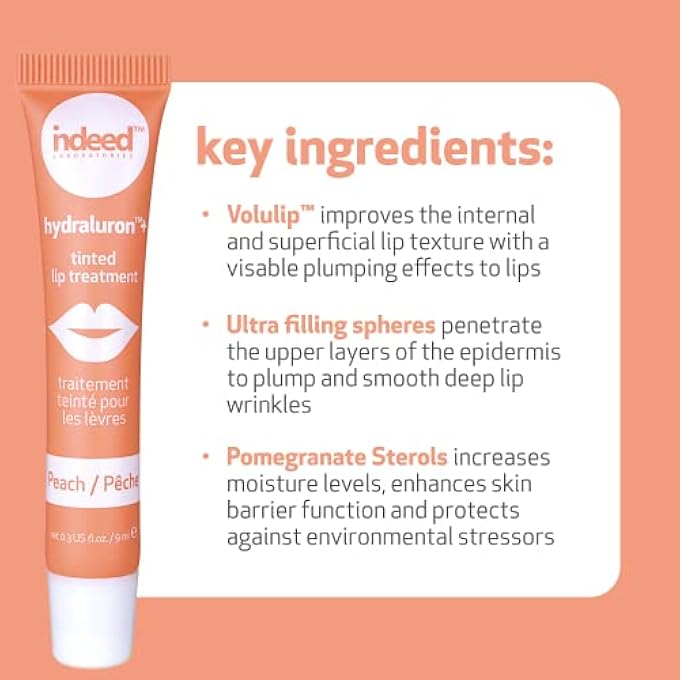 Indeed LABS HYDRALURON + TINTED LIP TREATMENT, HYDRATING ANTI-AGING LIP BALM TREATMENT FOR SMOOTH LIPS WITH NATURAL, SUBTLE COLOR, 9ML (PEACH) - Image 2